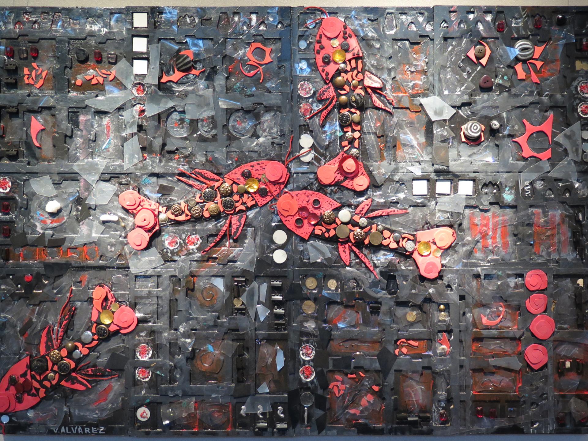 "Peces de mar negro", técnica mixta, soporte cartón, 120 x 90 cm, 2014.