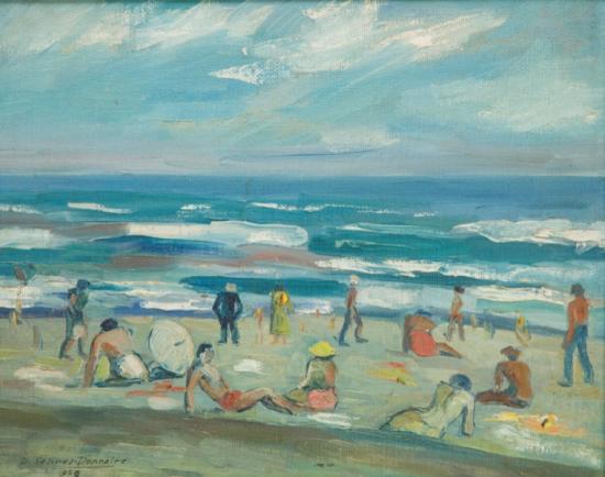 "Playa Llo-Lleo", D. Salinas-Donaire, óleo sobre tela, dimensiones 52,5 x 61,5 x 2,5 cm. Colección Museo de Arte y Artesanía de Linares.
​